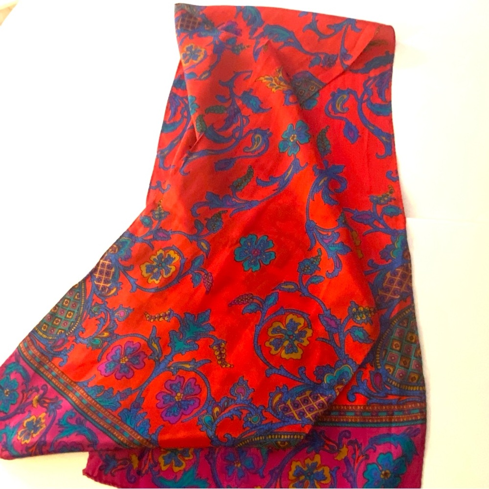 Liz Claiborne Silk Head Neck Handbag Scarf 51”x10” Vibrant!